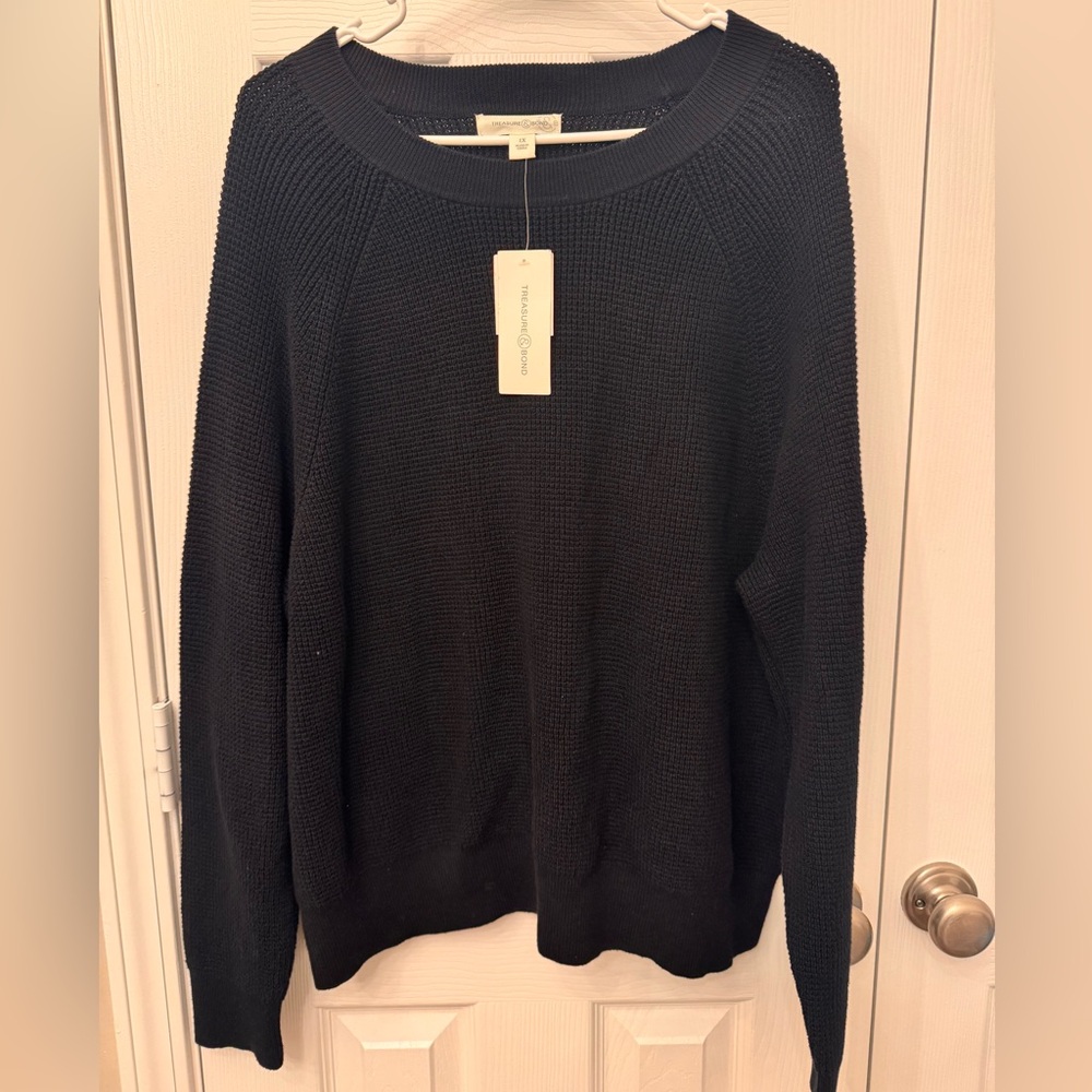 NWT Treasure & Bond Women's Black 100% Cotton Soft Knit Sweater Size 1X